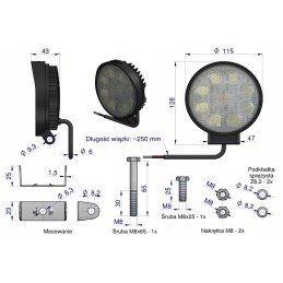 Apvali darbinė lempa 27w 9 LED glanz