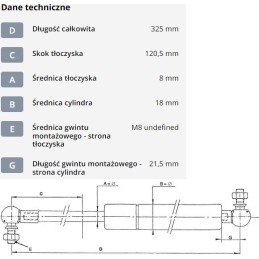 Dujinė spyruoklė l325 mm 350n stabilus ca510599