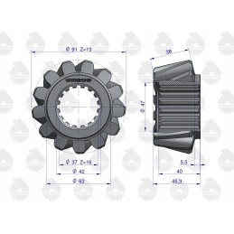 Pora Zetor C 360 atakuojančių ratų, 8 dantų įstrižainės kniedės