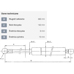 Dujinė spyruoklė l 365 mm 300n stabilus ca2819wf