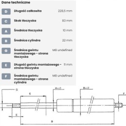 Dujinė spyruoklė L228 5 mm 250N stabilus CA334960