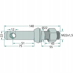 Prisukamas kaištis fi22mm, ilgis 140mm, 1 pakabos kategorija
