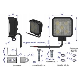 Mini kvadratinė darbo lempa 15w 5 LED glanz