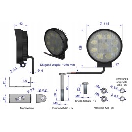 Apvali darbinė lempa 27w 9 LED glanz