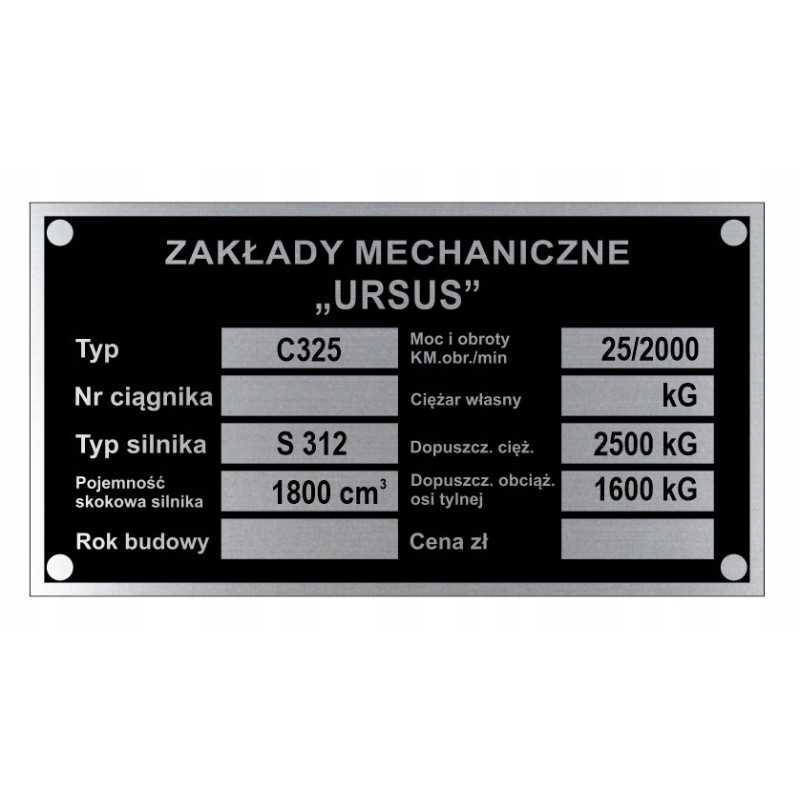 Antspauduota Ursus c 325 c325 vardinė lentelė