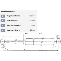 Dujinė spyruoklė l785 mm 200n stabilus ca095451
