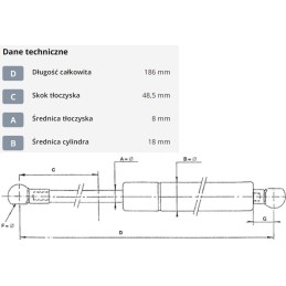 Dujinė spyruoklė l186 mm 400n stabilus ca0436tk