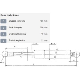 Dujinė spyruoklė l485 mm 900n stabilus ca1444em