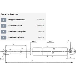 Dujinė spyruoklė l772 mm 400n stabilus ca1304bb