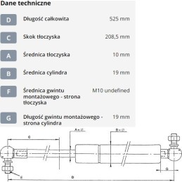 Dujinė spyruoklė l525 mm 770n stabilus ca4306gb