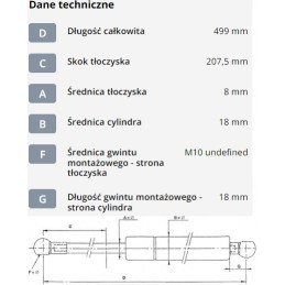 Dujinė spyruoklė l499 mm 130n stabilus ca4807ih