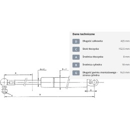 Dujinė spyruoklė l425 mm 300n stabilus ca081000