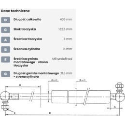 Dujinė spyruoklė l406 mm 150n stabilus ca6214yf