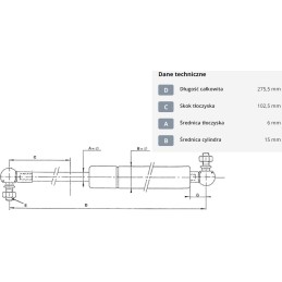 Dujinė spyruoklė L275 5 mm 350N stabilus CA083038