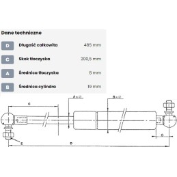 Dujinė spyruoklė l485 mm 800n stabilus ca094587