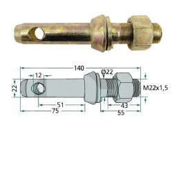 Prisukamas kaištis fi22mm, ilgis 140mm, 1 pakabos kategorija