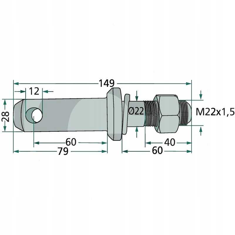 Prikabinimo kaištis katė 2 m22x1 5