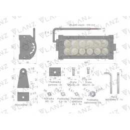 Stačiakampė darbinė lempa 36w 12 LED glanz motoge