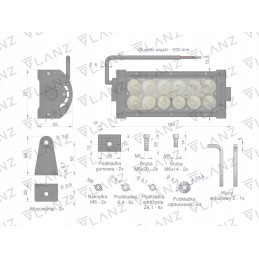Stačiakampė darbinė lempa 36w 12 LED glanz motoge
