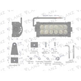 Stačiakampė darbinė lempa 36w 12 LED glanz motoge