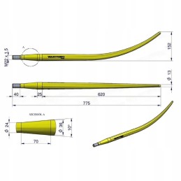 Krautuvas turi sulenktą l 780mm Waryn griebtuvą