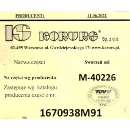 Priekinės ašies pagrindinis kaištis 1670938m91