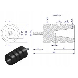 Spyruoklė, guminis buferis, varžtas M10, aukštis 114mm, tiesus