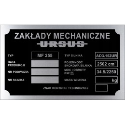 Ursus mf 255 vardinė plokštelė Massey Ferguson