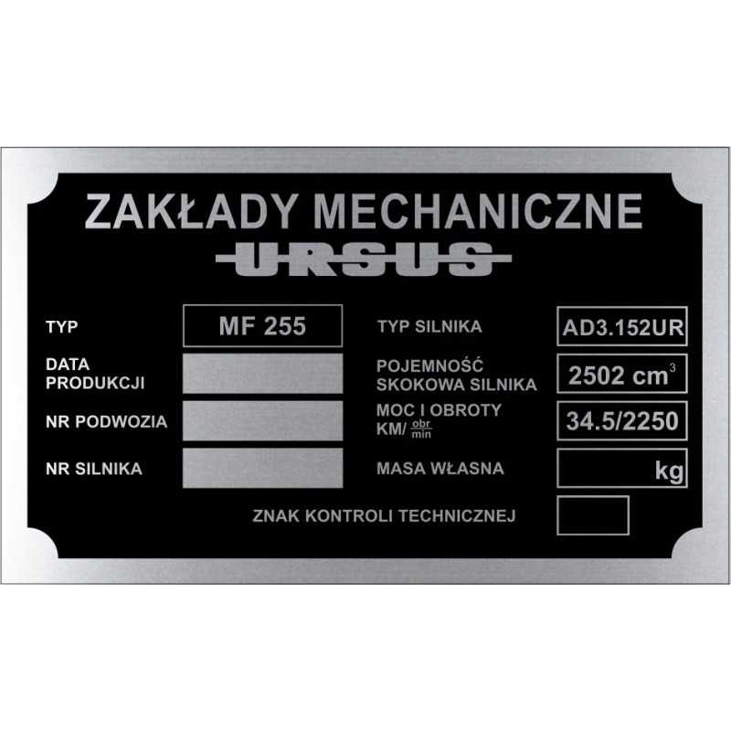 Ursus mf 255 vardinė plokštelė Massey Ferguson