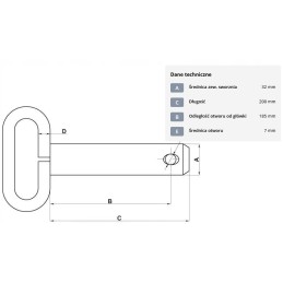 Tiesus kaištis su rankena 32mm dl 185mm