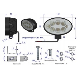 Ellipsa 24W 8 LED Glanz darbo lempa