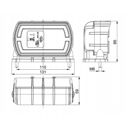 Priekinio žibinto mazgas, apatinis horpolo tvirtinimas