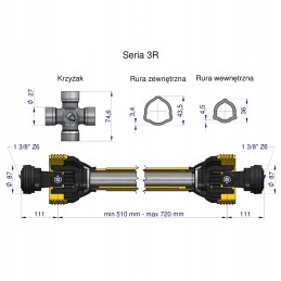 PTO jėgos perdavimo velenas 510 720mm 460nm