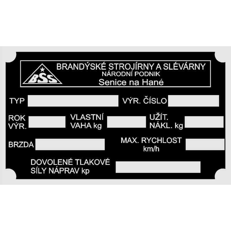 Pakaitinė BSS priekabos vardinė lentelė