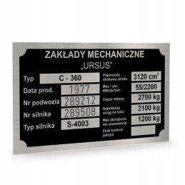 Antspauduota Ursus C 360 vardinė lentelė