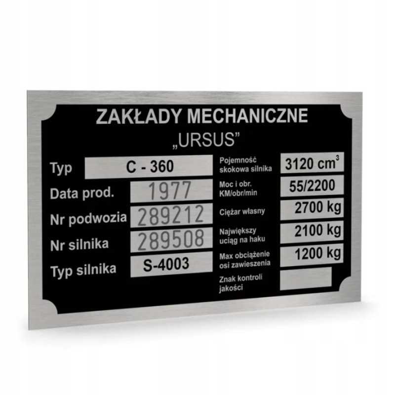 Antspauduota Ursus C 360 vardinė lentelė