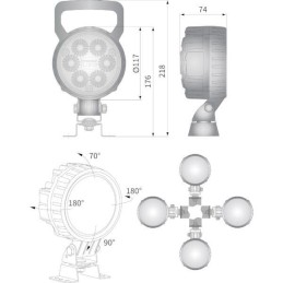 Halogeninė apvali LED darbinė lempa 25w 2000lm 10 30