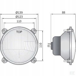 Priekinių žibintų r2 apvalus 12 24v oe 123 mm rėmas