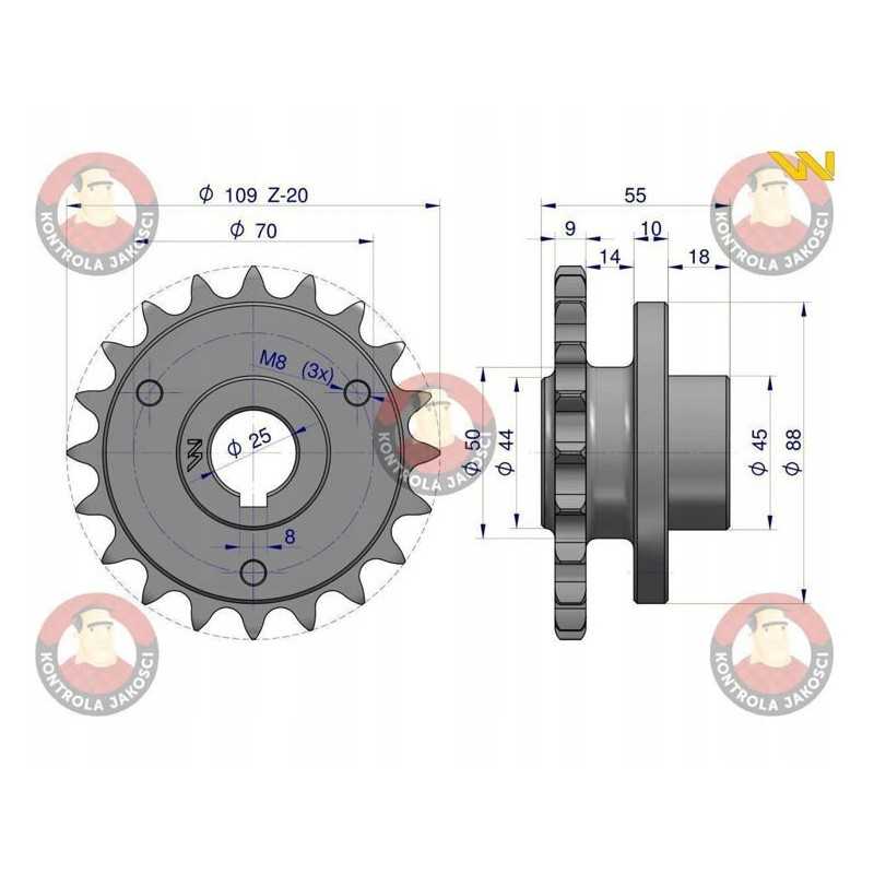 Grūdintas grandinės ratas su 20 5 8 fi 25 bizonu