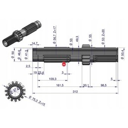 Dėžės tarpinis velenas 906472m1 mf3 orig Ursus