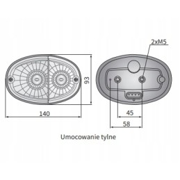 Priekinis žibintas 140x93 su lempute ir stiprintuvo jungtimi