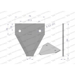 Derliaus nuėmimo peilis 84x76x3mm skylė 6 5 claas warynski