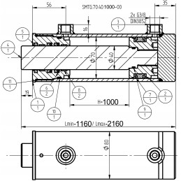 Hidraulinis cilindras smtg 70x40 taktų 1000 2 pusė 8204084ne