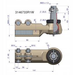 Skersinės vairo trauklės galo korpusas steyr 141mm 3146733r1