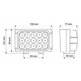 LED darbo lempa 45w 12v 24v 3240lm 6000k