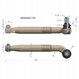 Jungtis, strypo galas, kairysis korpusas ih 385 mm m22x1 5