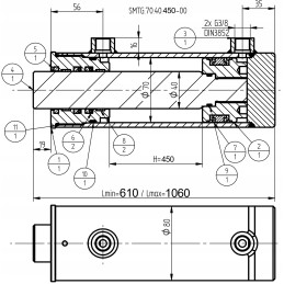 Hidraulinis cilindras smtg 70x40 taktų 450 2 vnt 8204083ne