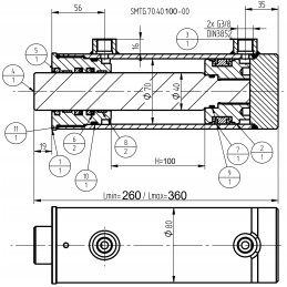 Hidraulinis cilindras smtg 70x40 eiga 100 2 pusių