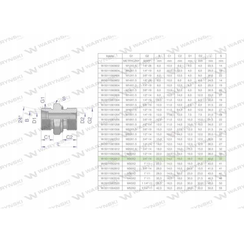 Hidraulinė jungtis bb xge m30x2 22l x 3 4
